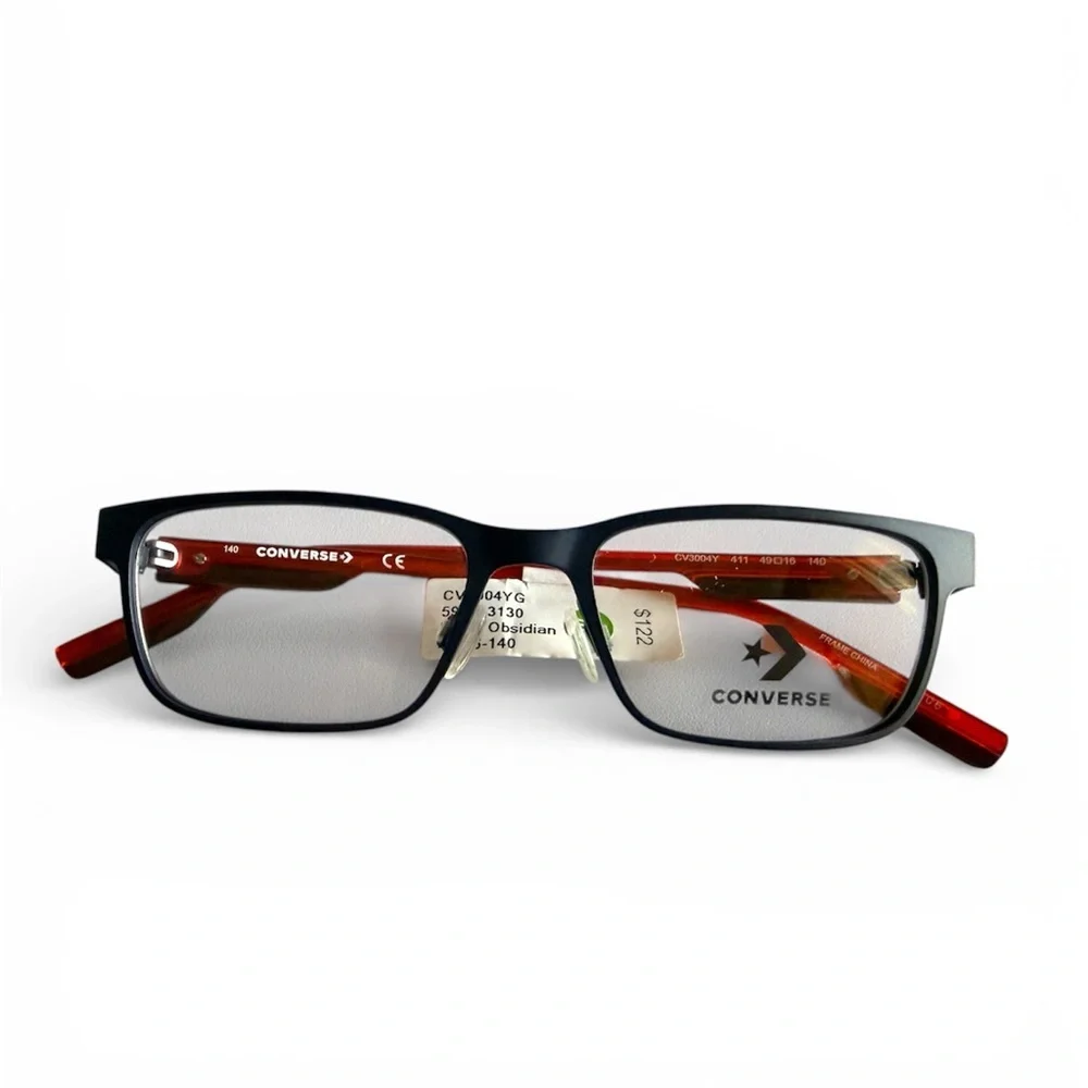 Converse Kids Eyeglasses Frames CV3004Y 411 Matte Black Red Full Rim 49-16-140